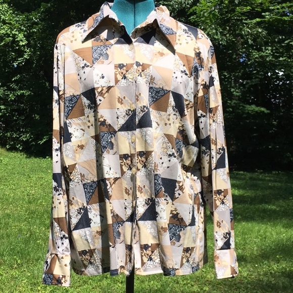 Vintage Tops - 🌺Vintage 70s Qiana Patchwork Print Floral Shirt